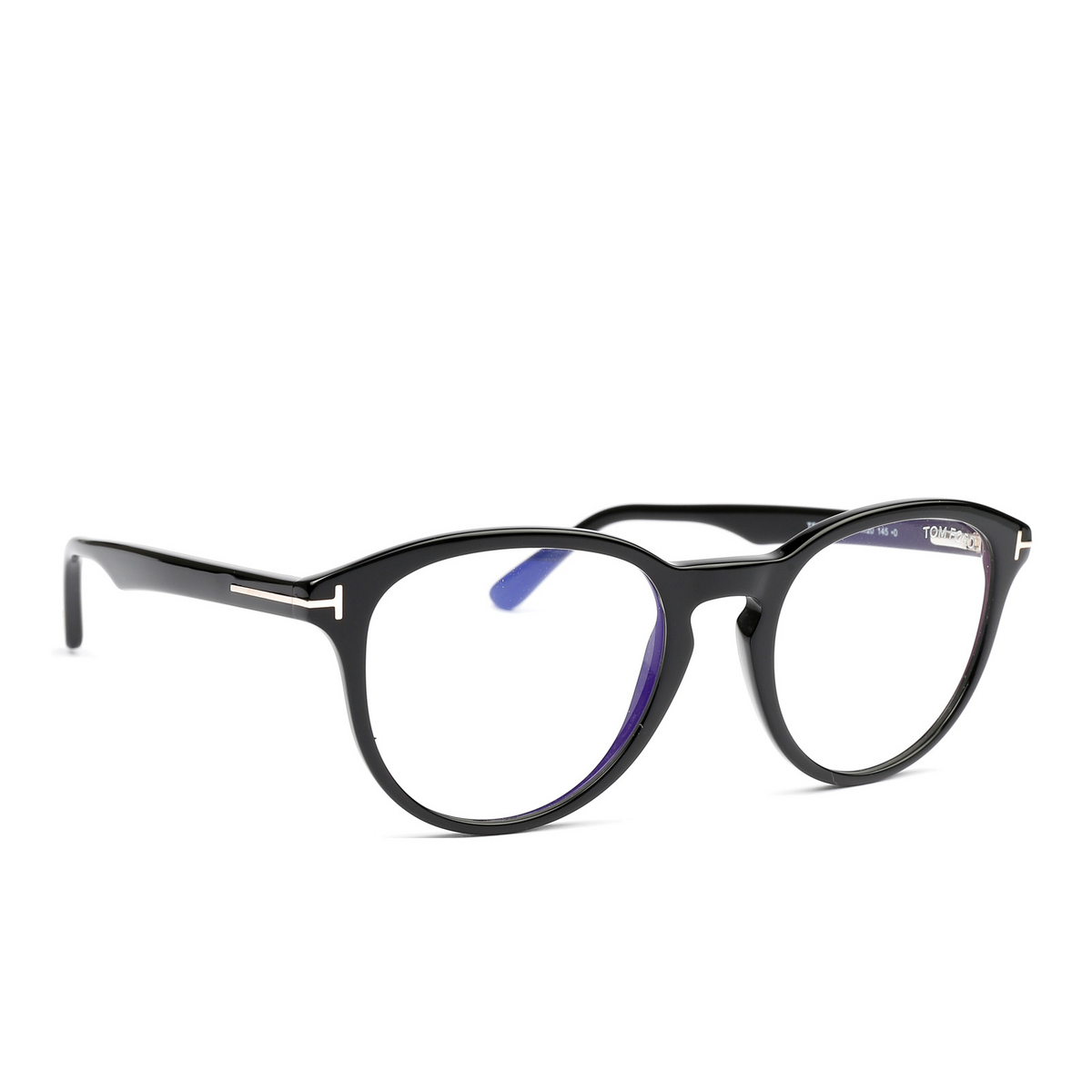 Tom Ford® Round Eyeglasses: FT5556-B color 001 - three-quarters view.