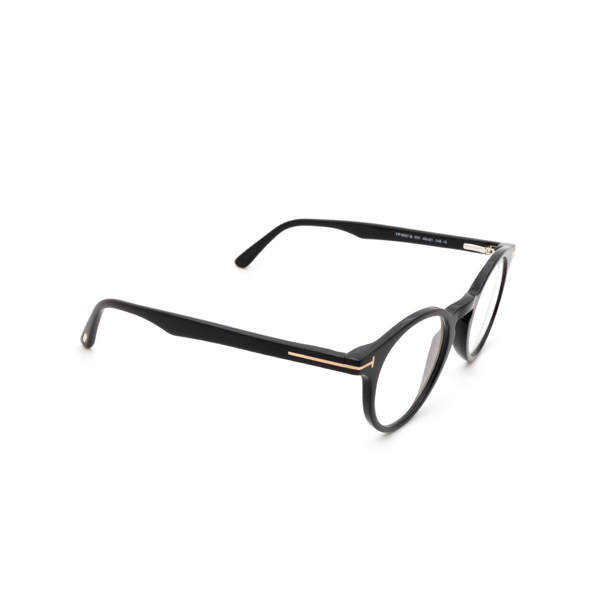 Tom Ford® Round Eyeglasses: FT5557-B color Shiny Black 001 - three-quarters view.
