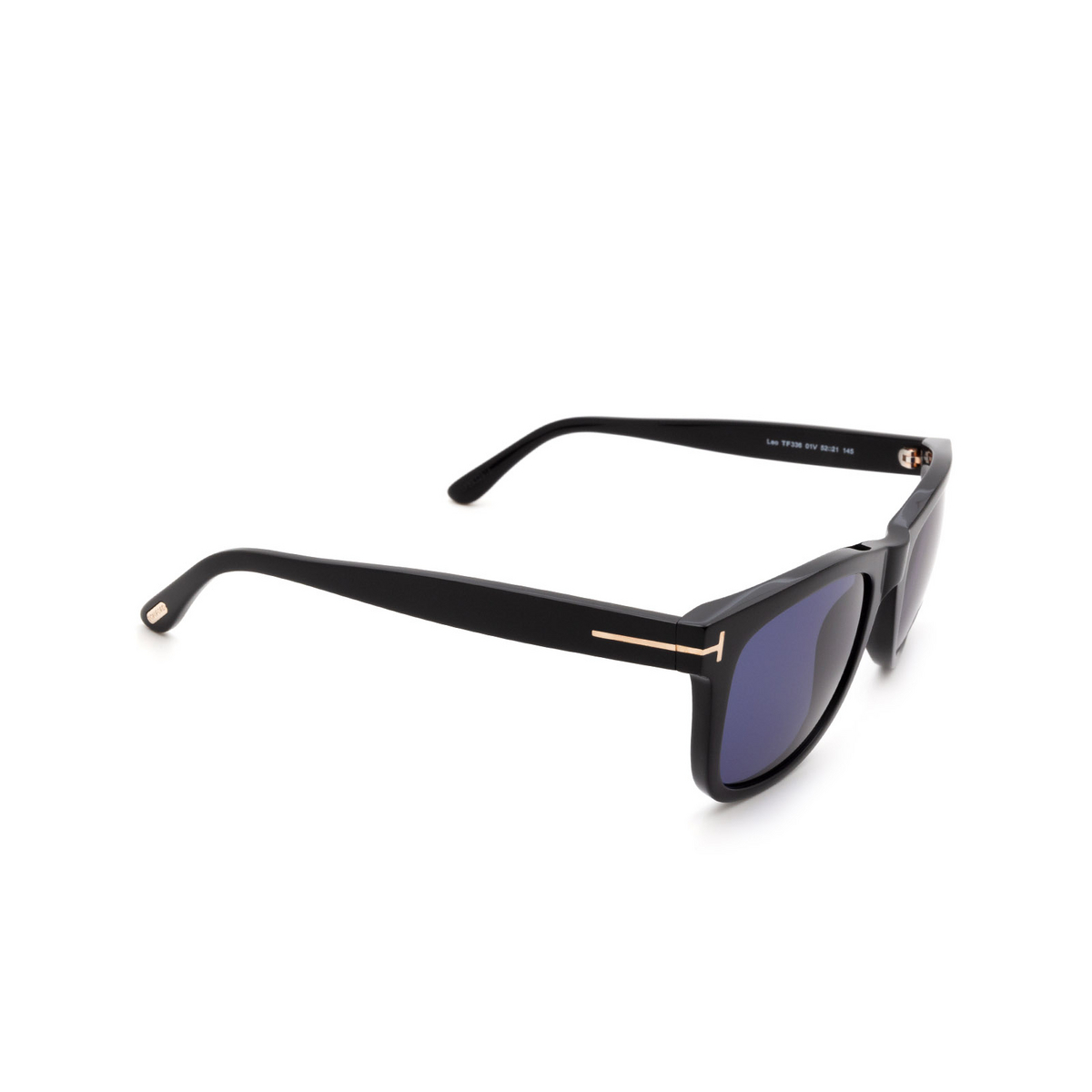 Tom Ford LEO Sunglasses 01V Shiny Black - three-quarters view