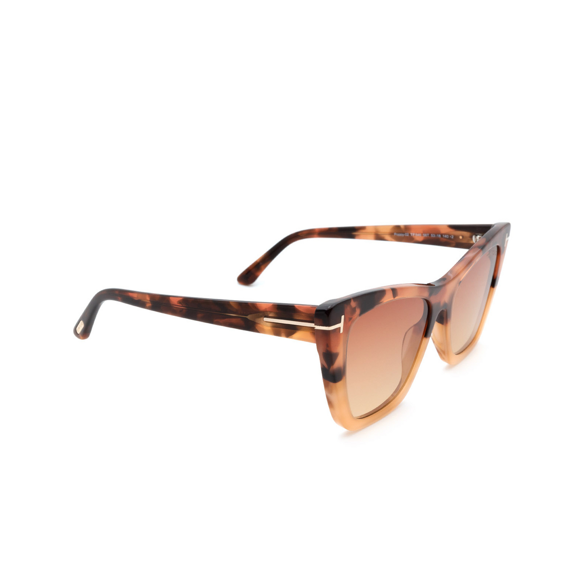 Tom Ford® Cat-eye Sunglasses: Poppy-02 FT0846 color Havana Gradient 56T - three-quarters view.