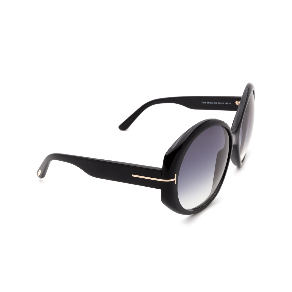 Tom Ford TERRA Sunglasses 01B Shiny Black - three-quarters view