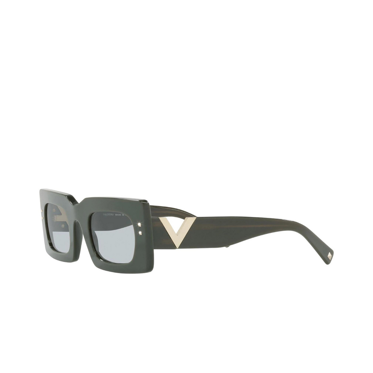 Valentino® Rectangle Sunglasses: VA4094 color Green 517687 - three-quarters view.