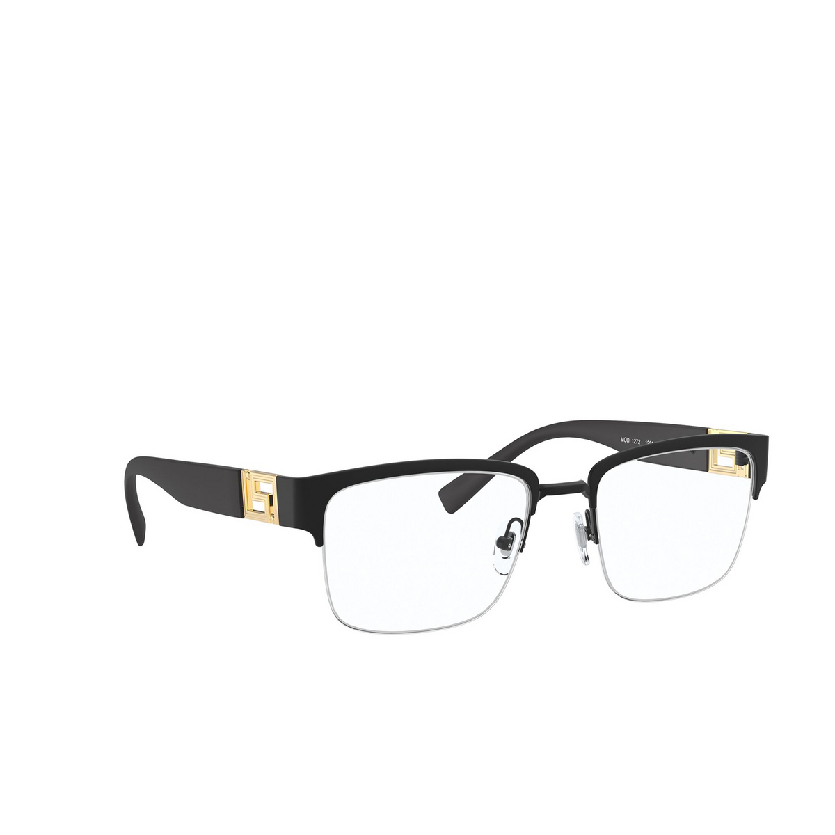 Versace® Rectangle Eyeglasses: VE1272 color Matte Black 1261 - three-quarters view.