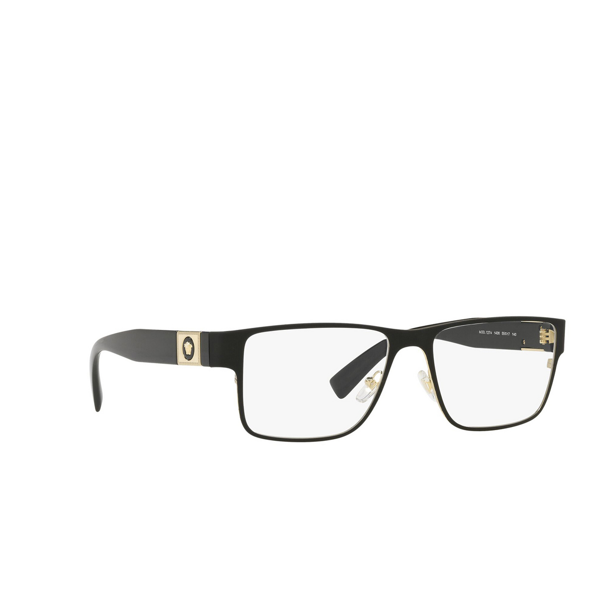 Versace® Rectangle Eyeglasses: VE1274 color Matte Blak / Gold 1436 - three-quarters view.
