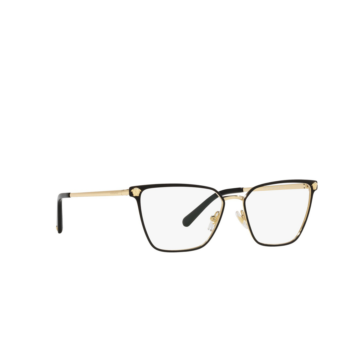Versace® Square Eyeglasses: VE1275 color Matte Black / Gold 1433 - three-quarters view.