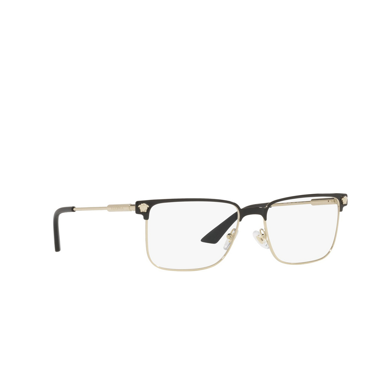 Versace® Rectangle Eyeglasses: VE1276 color Black / Pale Gold 1371 - three-quarters view.
