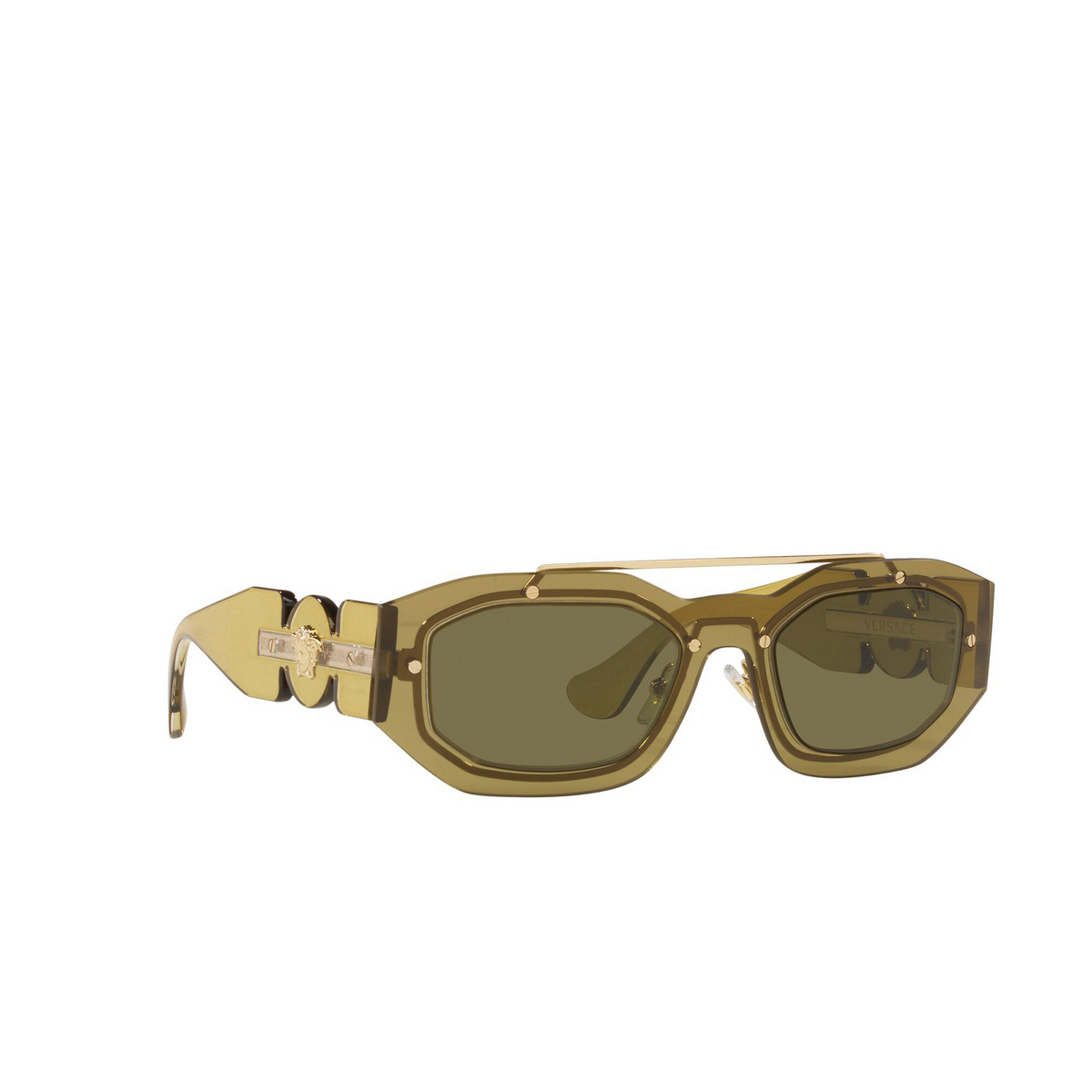 Versace® Irregular Sunglasses: VE2235 color Transparent Green 125271 - three-quarters view.