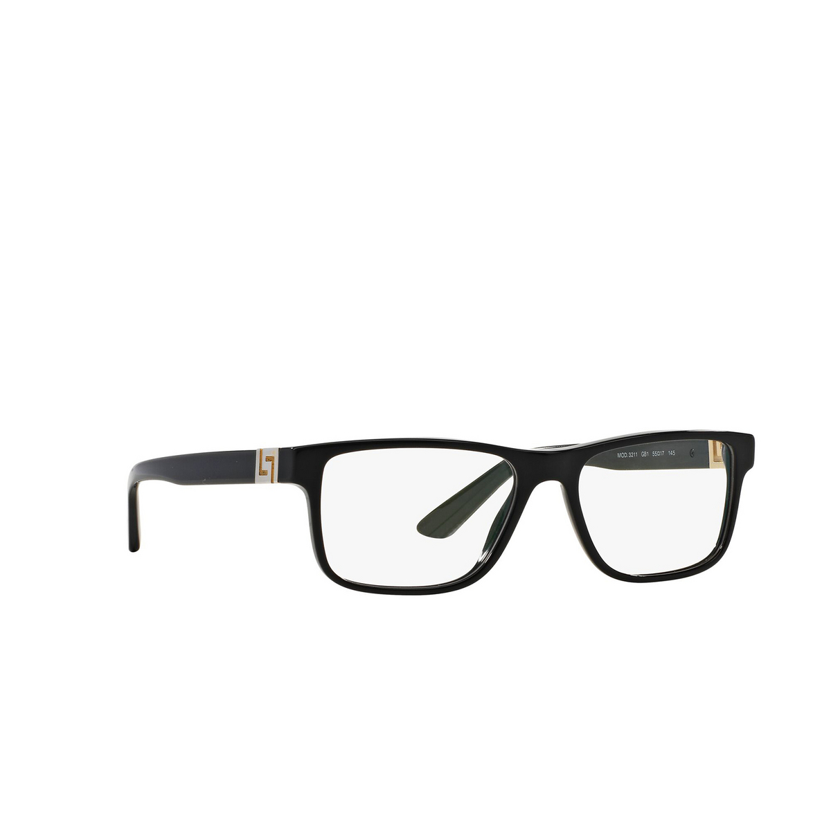 Versace® Rectangle Eyeglasses: VE3211 color Black GB1 - three-quarters view.