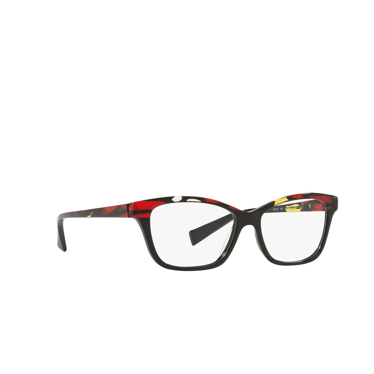 Alain Mikli® Square Eyeglasses: A03037 color Noir Mikli / Red Yellow 010 - three-quarters view.