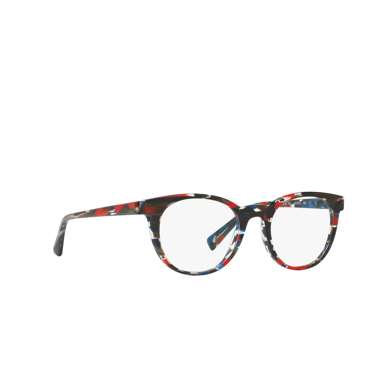 Alain Mikli® Round Eyeglasses: A03063 color Striped Blue Red Black 002 - three-quarters view.