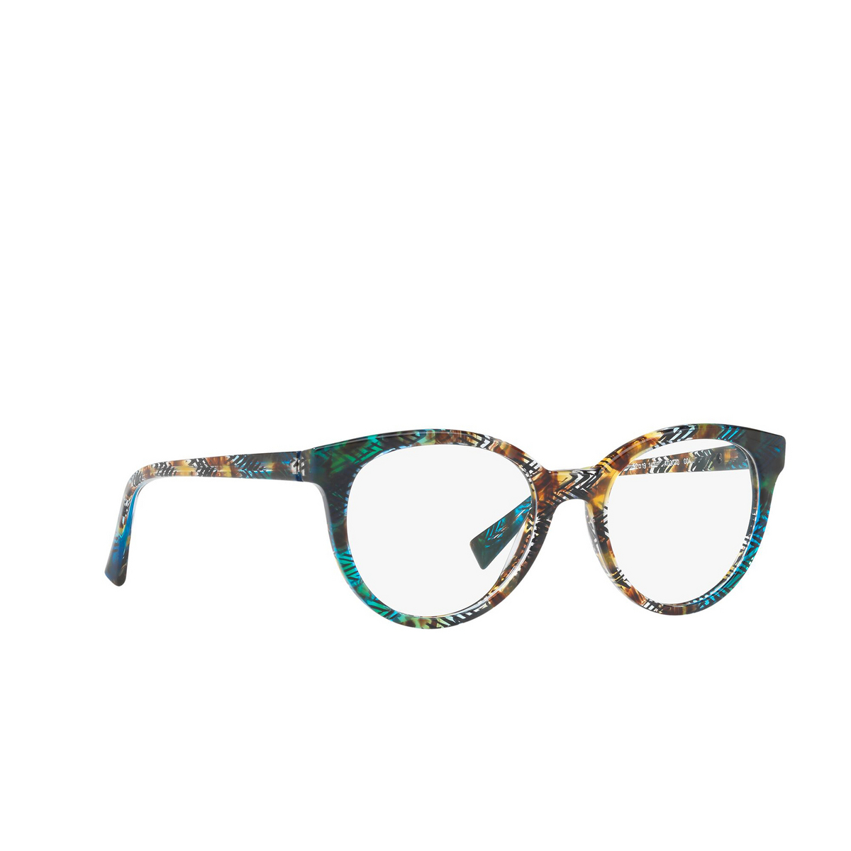 Alain Mikli® Cat-eye Eyeglasses: A03070 color Havana Yellow Blue 004 - three-quarters view.