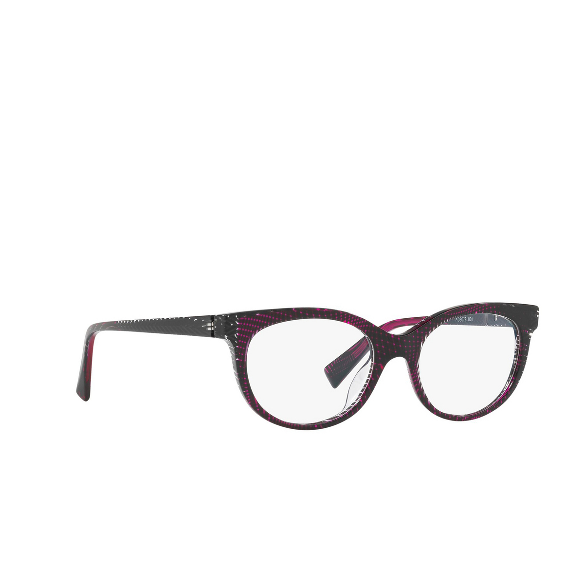 Alain Mikli® Cat-eye Eyeglasses: A03078 color Chevron Black Violet 001 - three-quarters view.