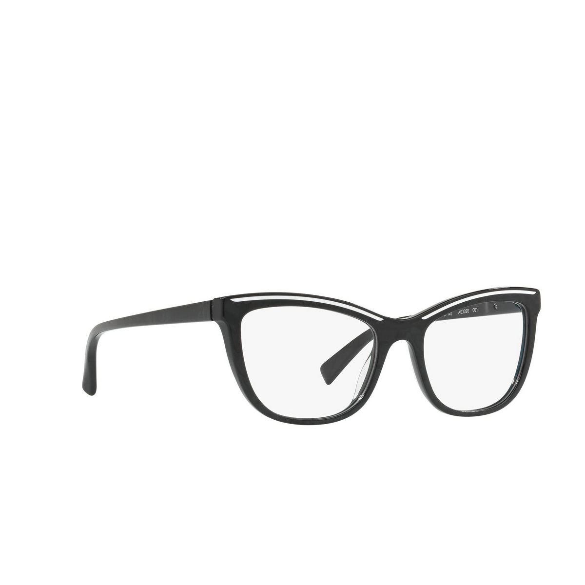Alain Mikli® Cat-eye Eyeglasses: A03080 color Black White Black 001 - three-quarters view.