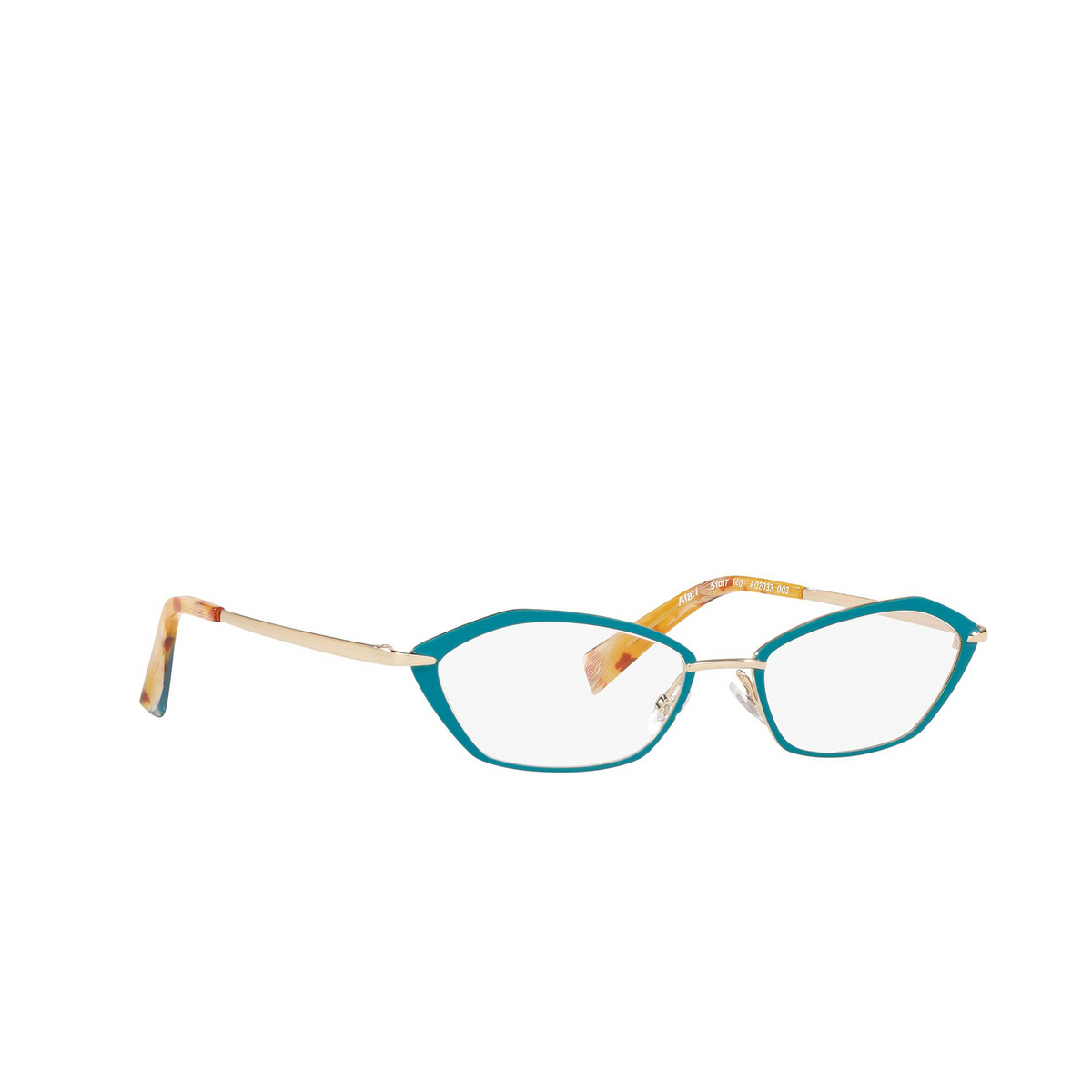 Alain Mikli® Irregular Eyeglasses: A02033 Alari color 003 Light Gold Matte Teal - three-quarters view