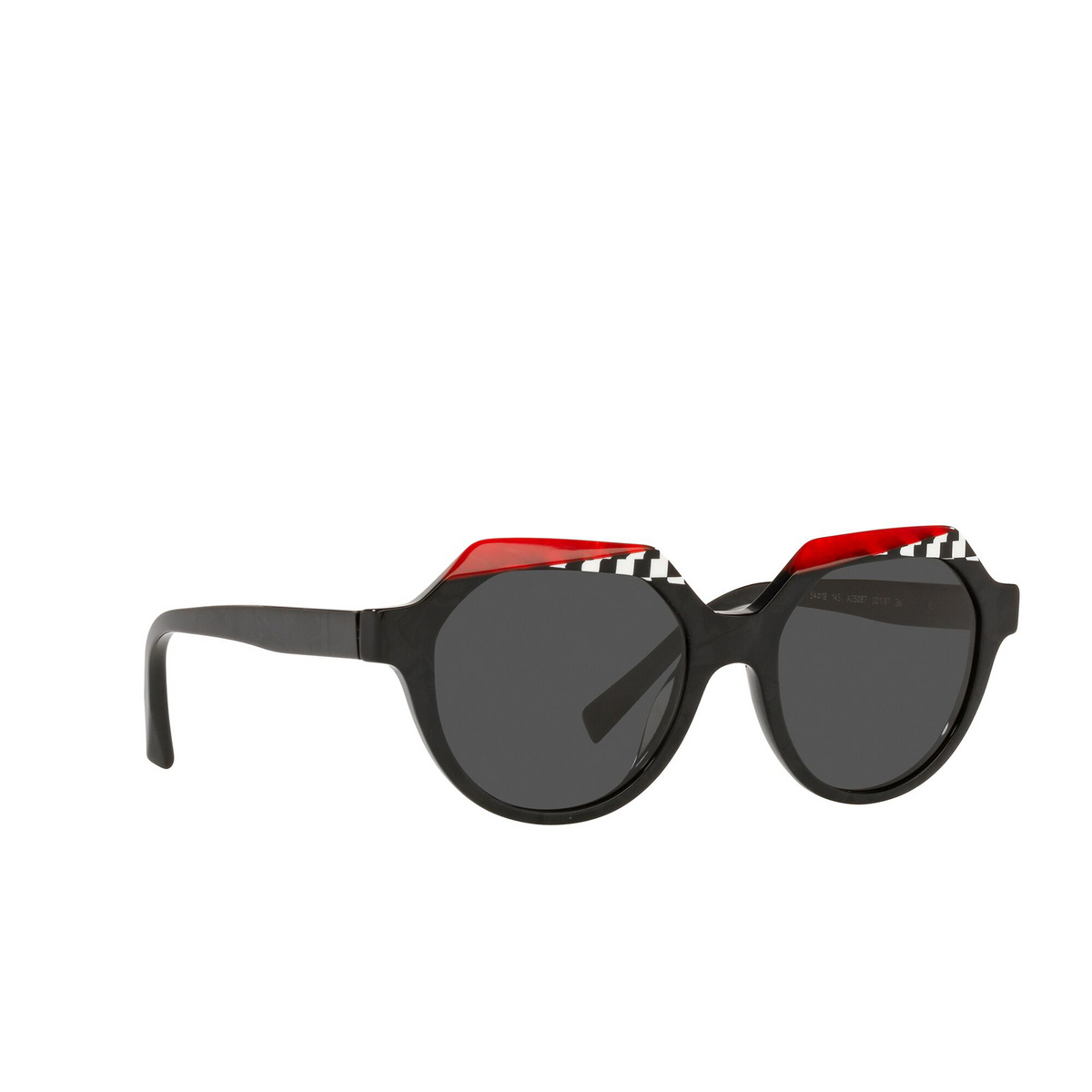 Alain Mikli® Irregular Sunglasses: Alete A05067 color Noir Mikli / Black White Dam./ Ro 001/87 - three-quarters view.