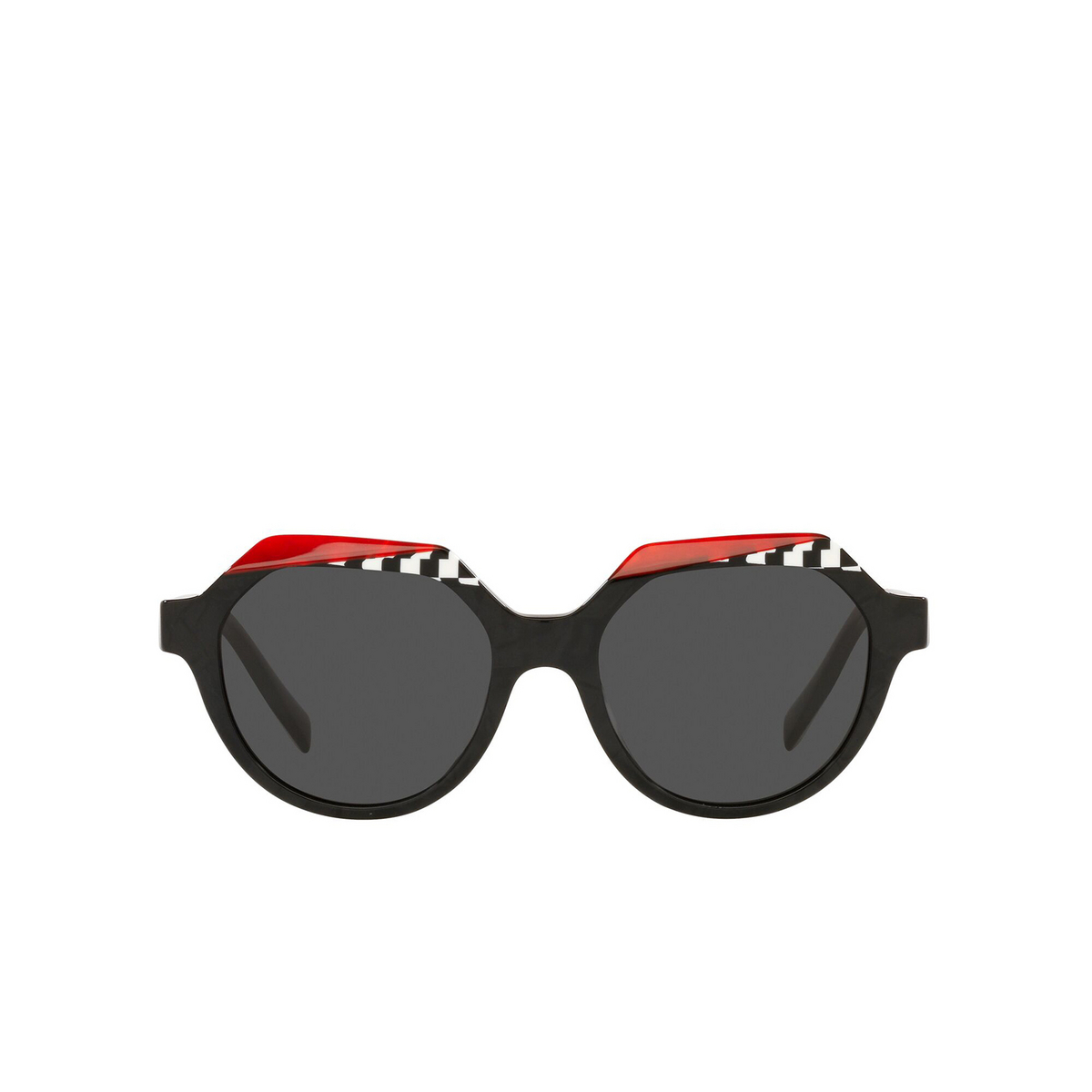 Alain Mikli® Irregular Sunglasses: Alete A05067 color Noir Mikli / Black White Dam./ Ro 001/87 - front view.