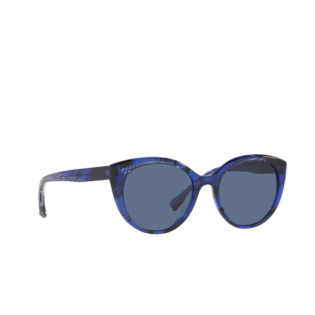 Alain Mikli® Cat-eye Sunglasses: Elinetta Sun A05066 color Fluid Blue / Blue Crystal 001/80 - three-quarters view.