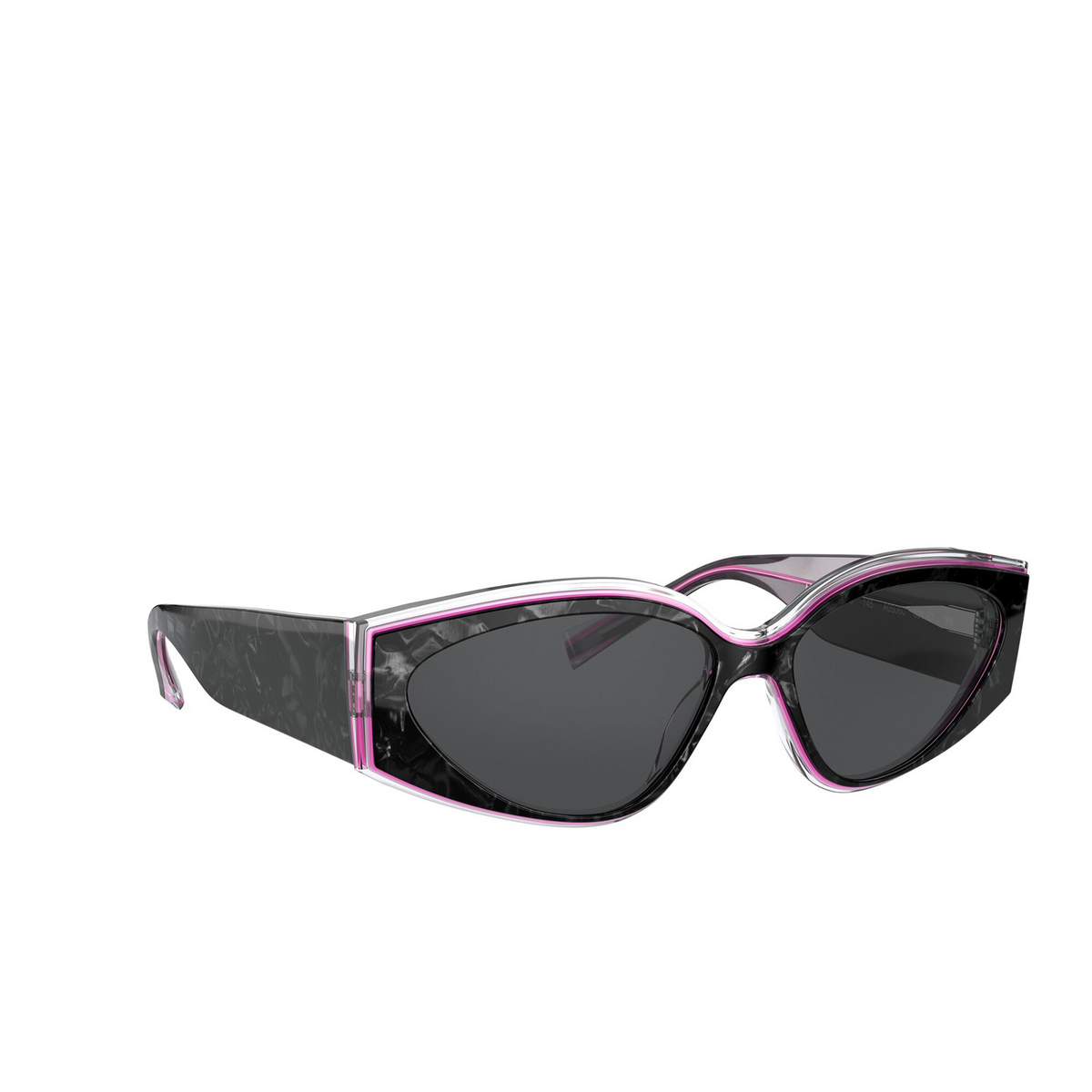 Alain Mikli® Irregular Sunglasses: Marjie A05060 color Noir Mikli / Magenta Crystal 001/87 - three-quarters view.