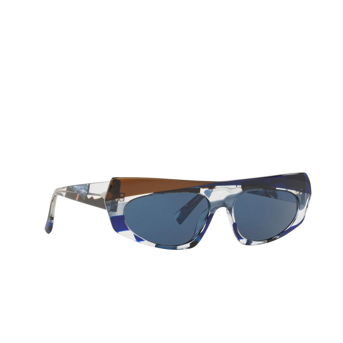 Alain Mikli® Irregular Sunglasses: Pose A05041 color Blue Waves / Cob Blue / Espresso 005/80 - three-quarters view.