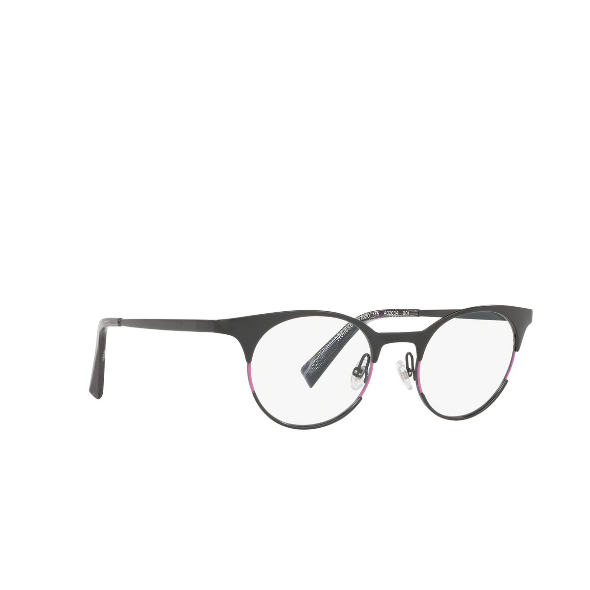 Alain Mikli® Round Eyeglasses: Rousse A02034 color Matte Black Fuxia 001 - three-quarters view.