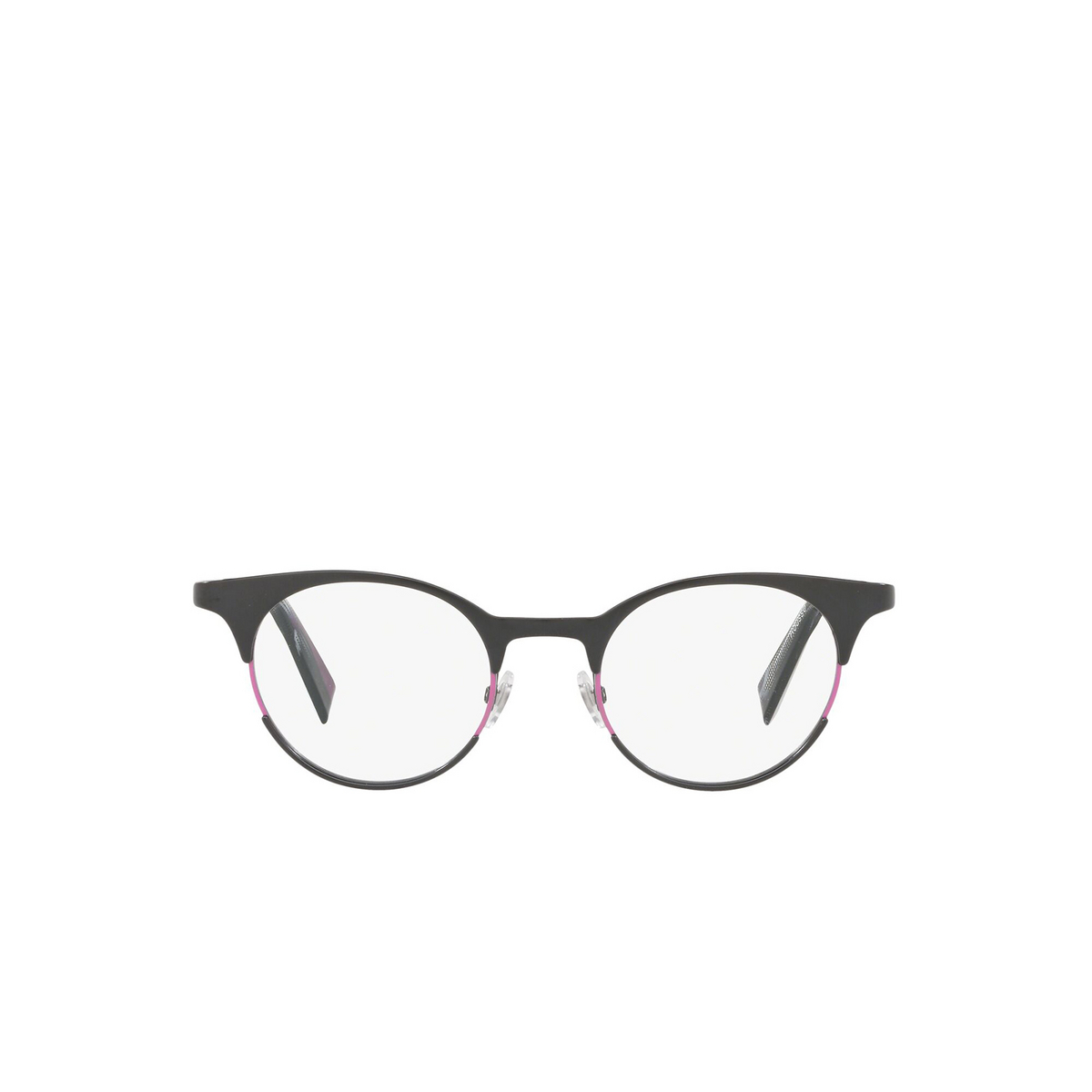 Alain Mikli® Round Eyeglasses: Rousse A02034 color Matte Black Fuxia 001 - front view.