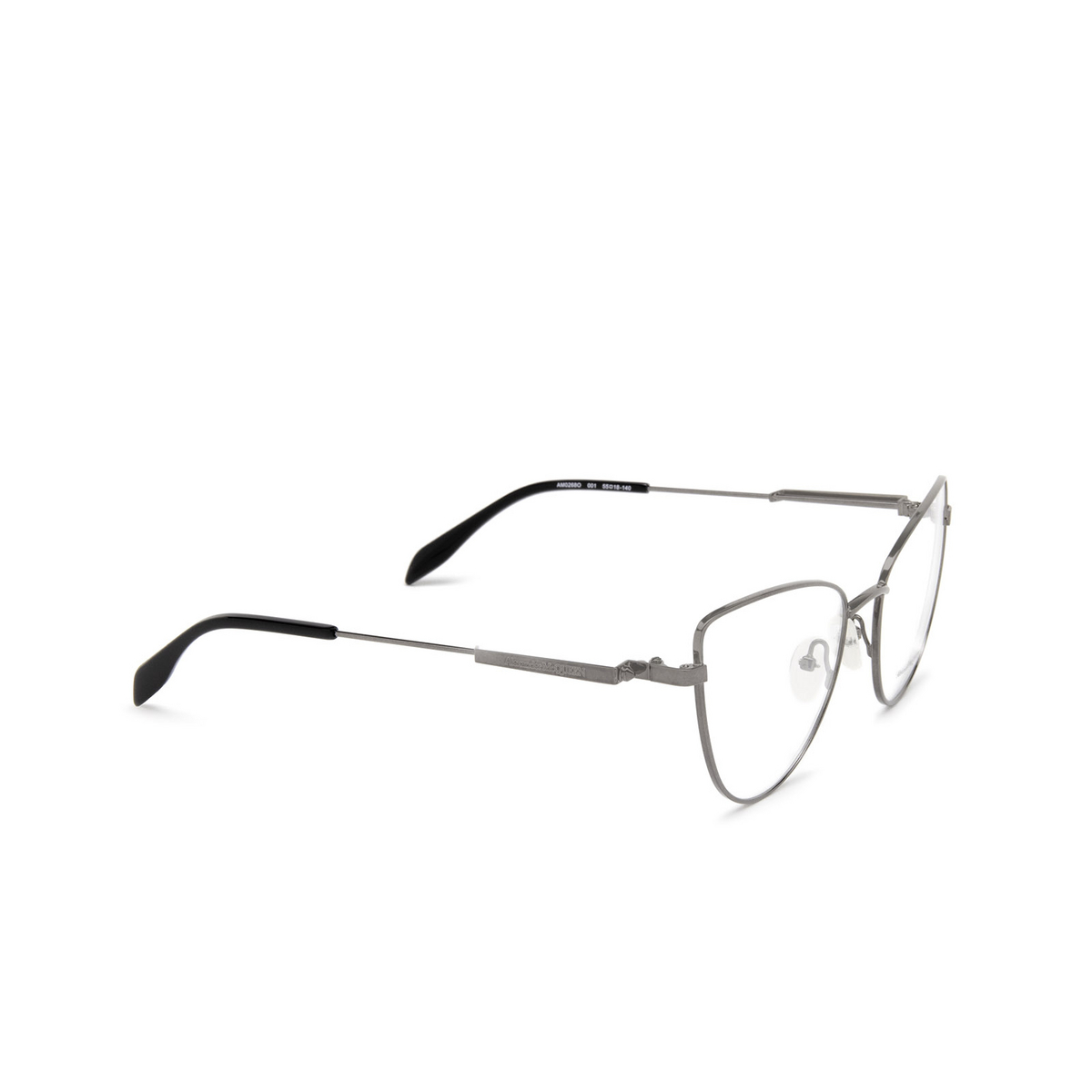Alexander McQueen® Cat-eye Eyeglasses: AM0268O color 001 Ruthenium - three-quarters view