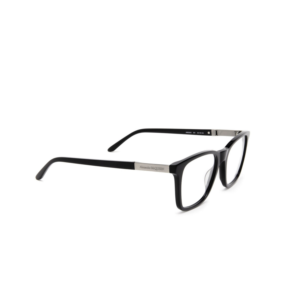 Alexander McQueen® Square Eyeglasses: AM0324O color 001 Black - three-quarters view