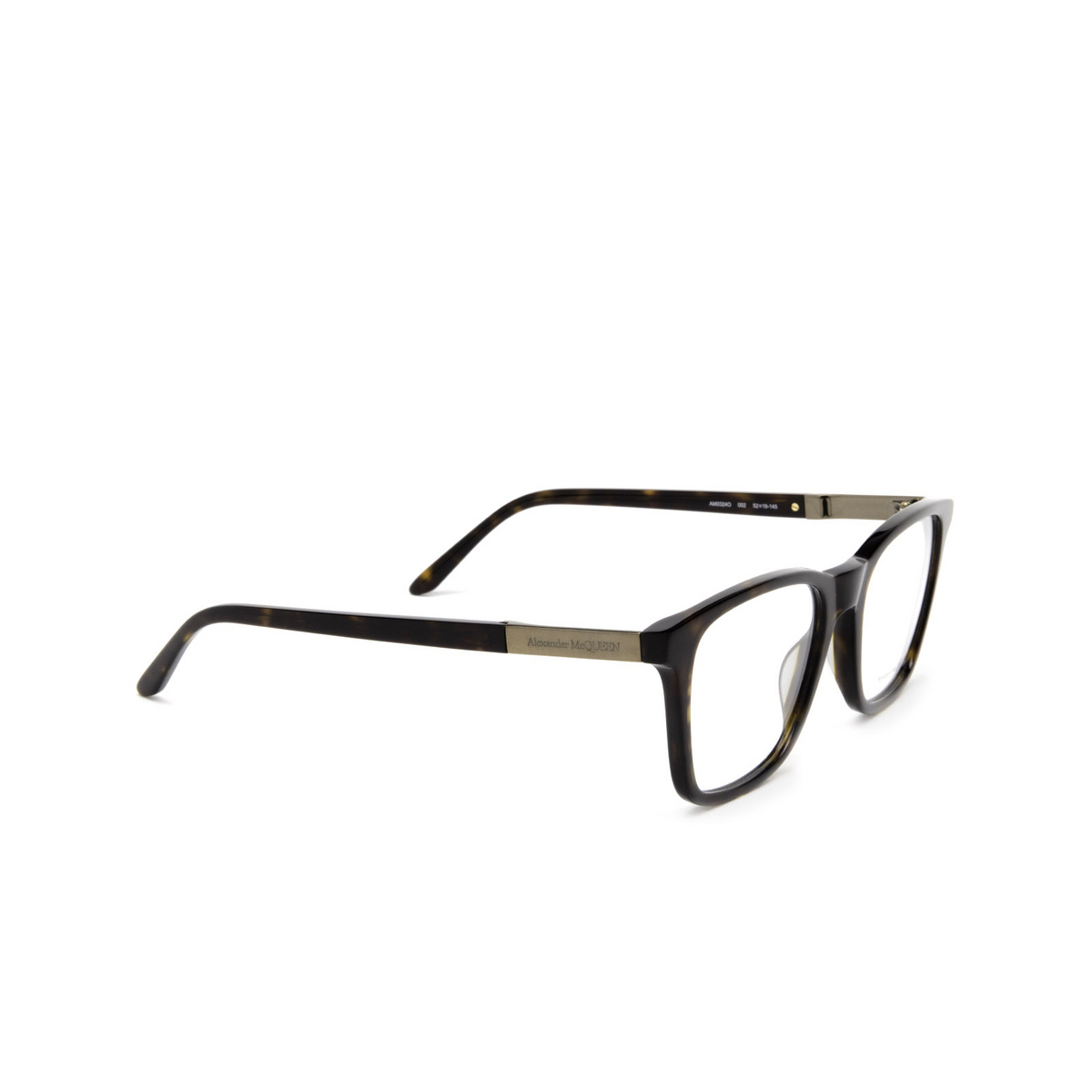 Alexander McQueen® Square Eyeglasses: AM0324O color 002 Dark Havana - three-quarters view
