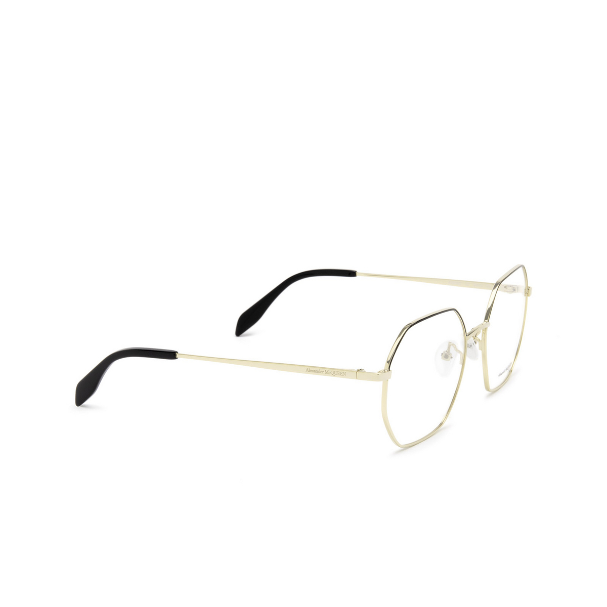 Alexander McQueen® Irregular Eyeglasses: AM0338O color 001 Gold - three-quarters view