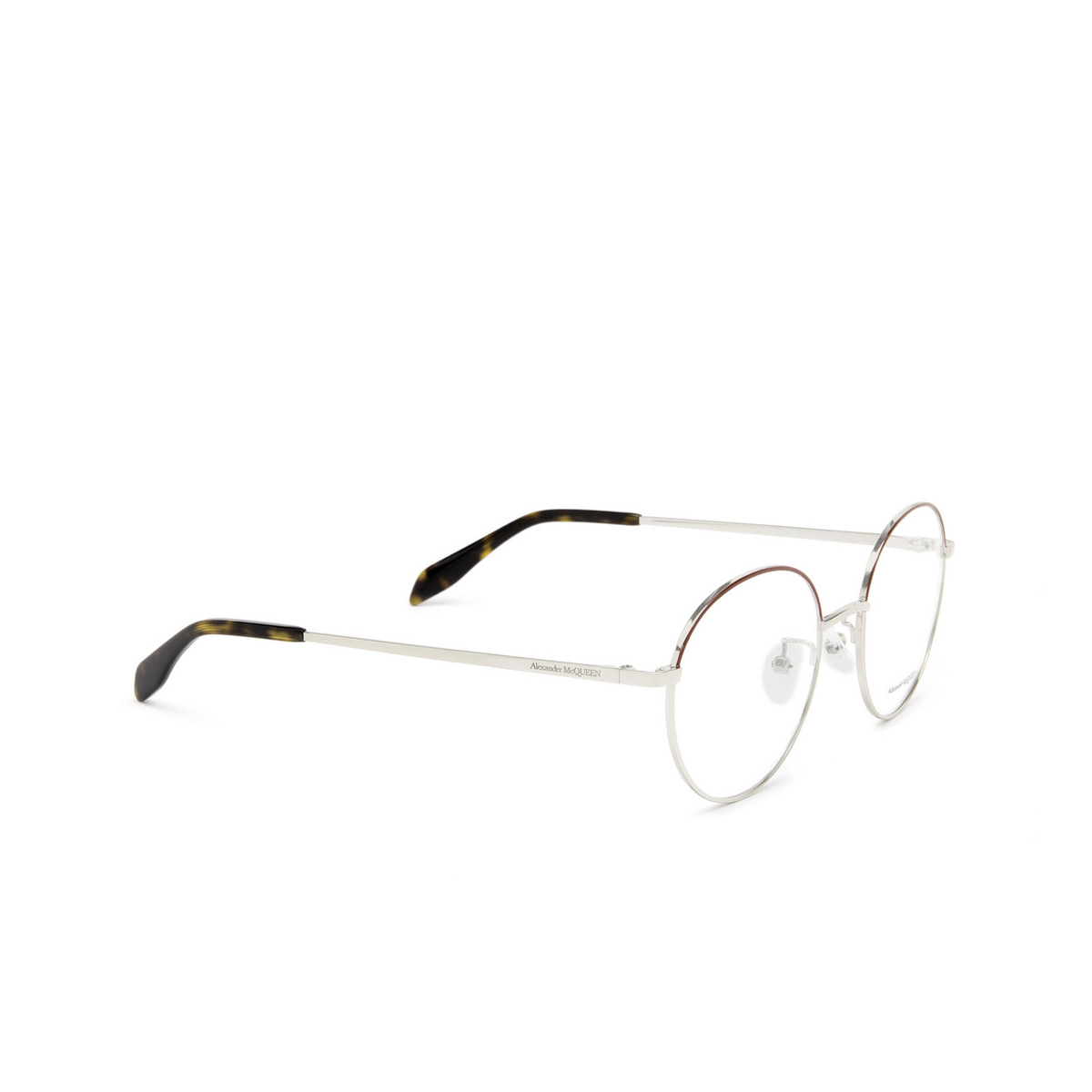 Alexander McQueen® Round Eyeglasses: AM0369O color 002 Silver - three-quarters view