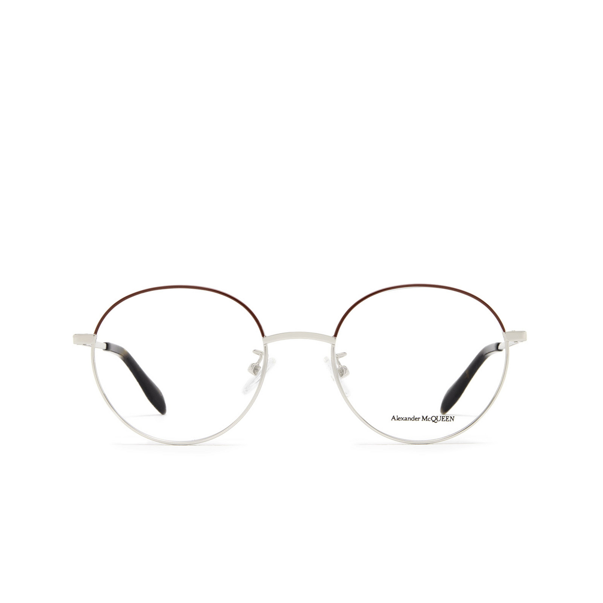 Alexander McQueen® Round Eyeglasses: AM0369O color 002 Silver - front view