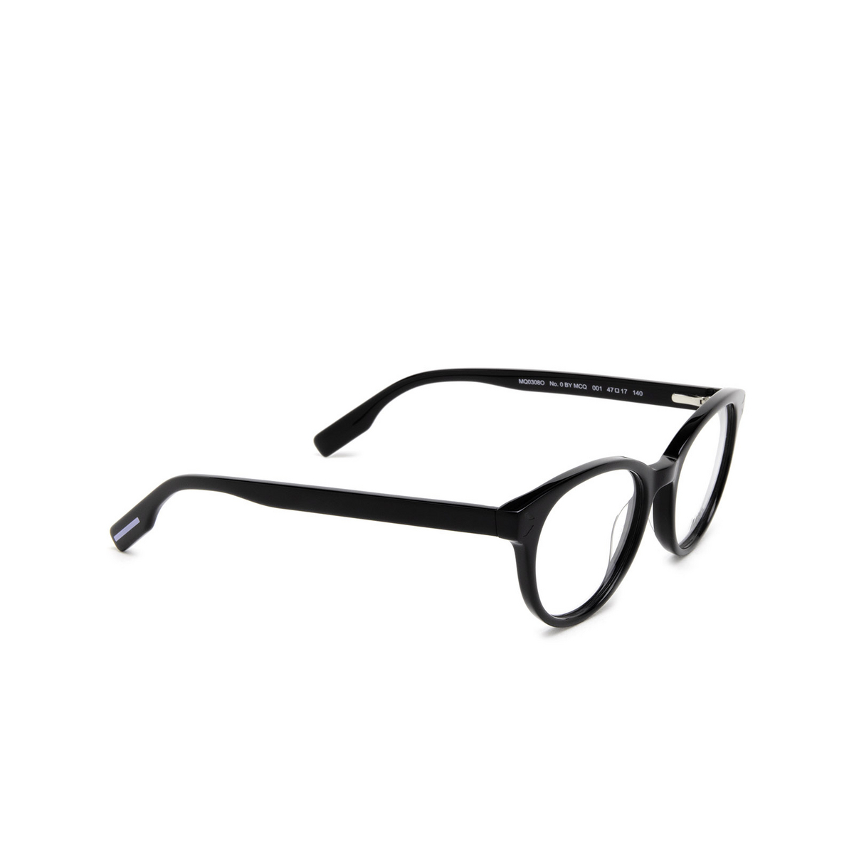 Alexander McQueen® Round Eyeglasses: MQ0308O color 001 Black - three-quarters view