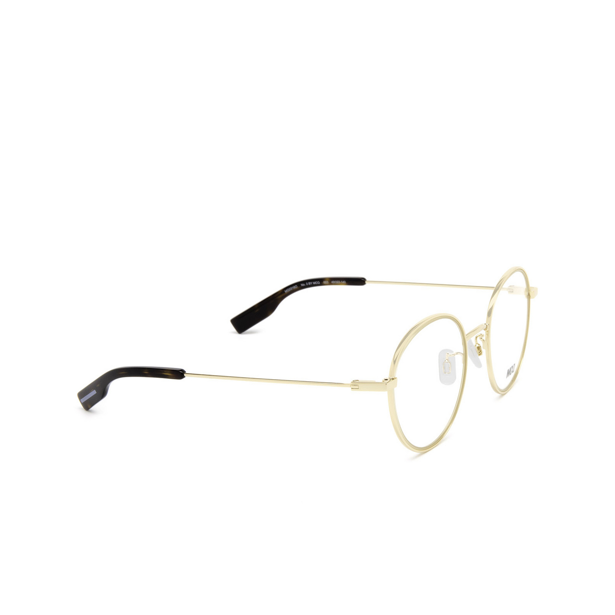 Alexander McQueen® Round Eyeglasses: MQ0316O color 003 Gold - three-quarters view