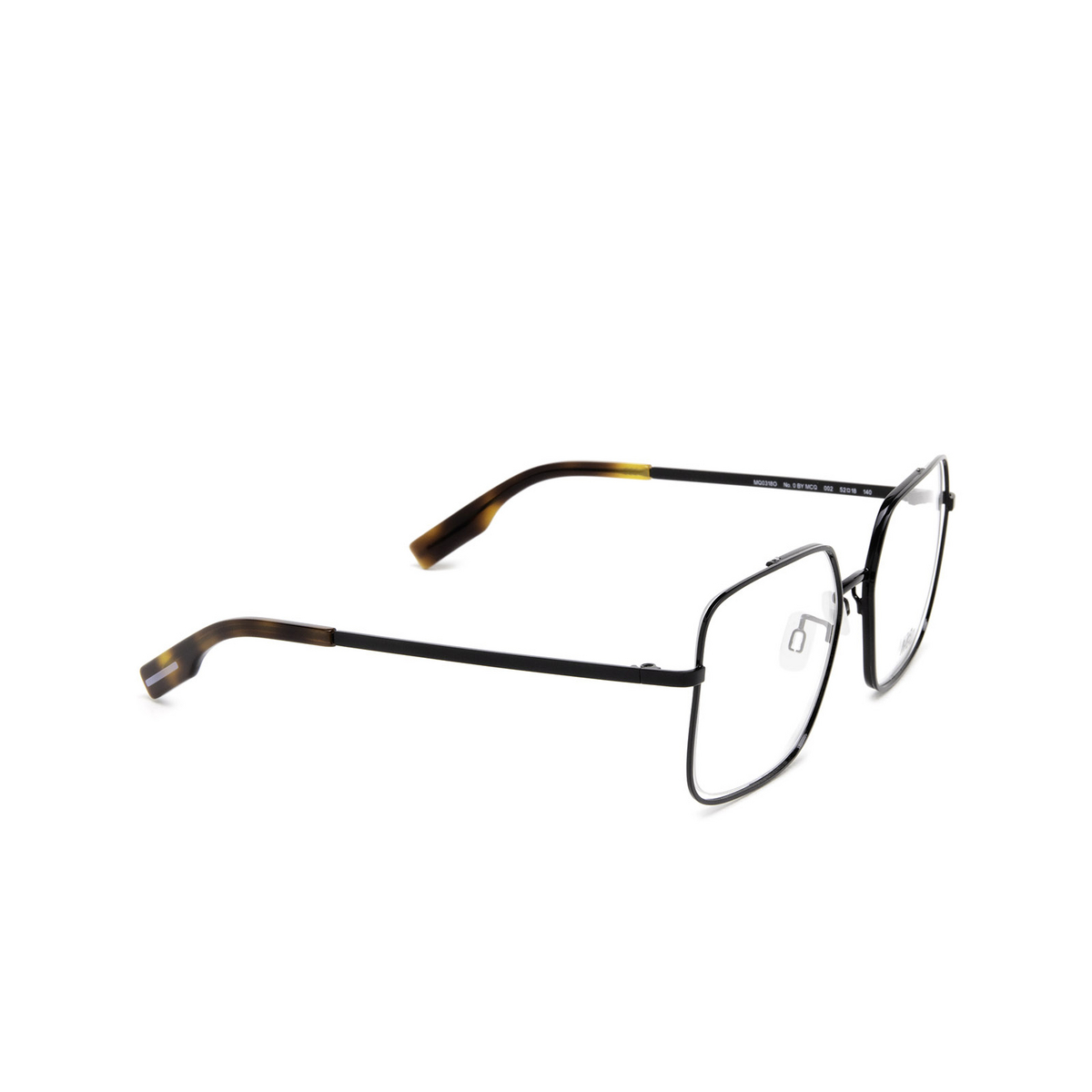 Alexander McQueen® Square Eyeglasses: MQ0318O color 002 Black - three-quarters view