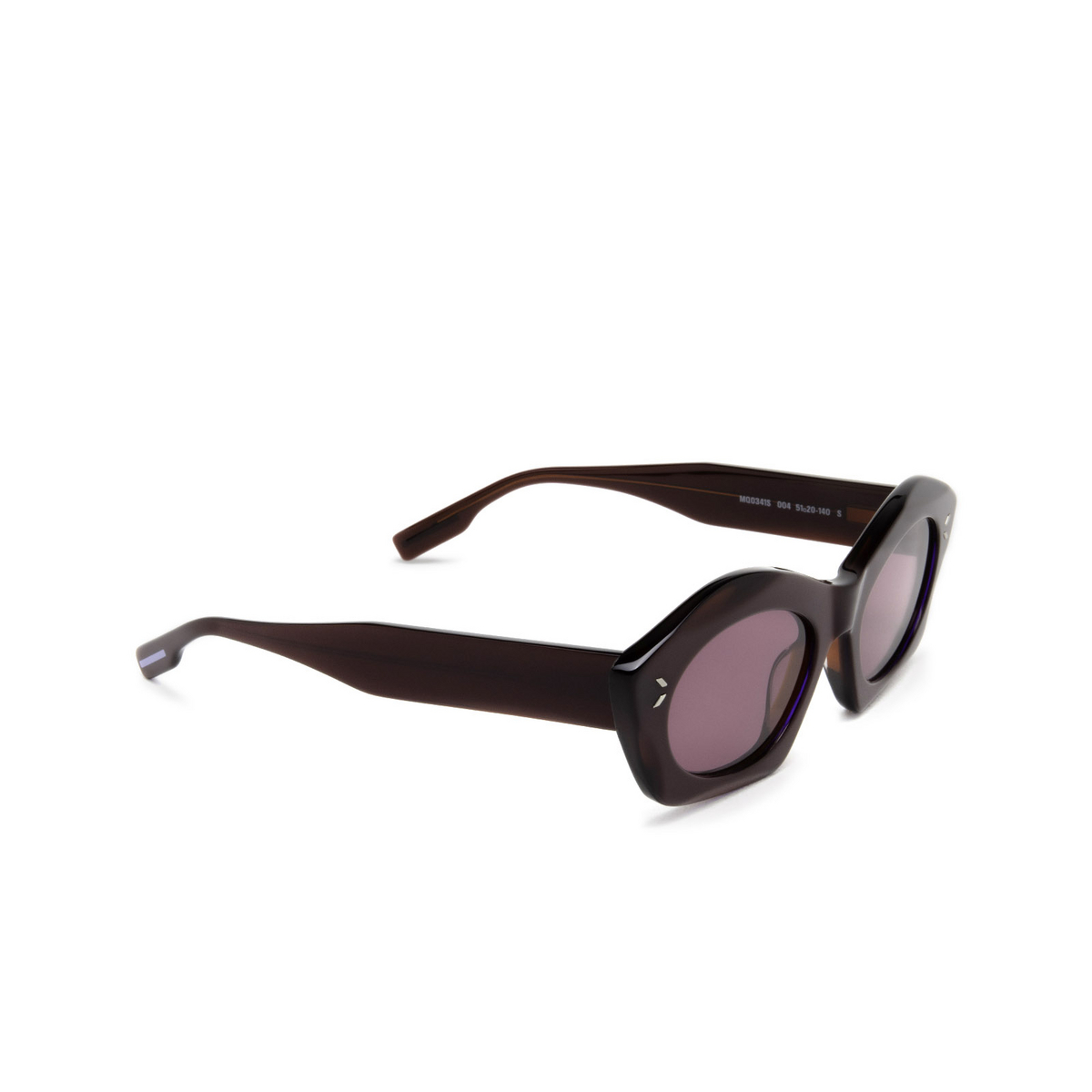 Alexander McQueen® Cat-eye Sunglasses: MQ0341S color 004 Burgundy - three-quarters view