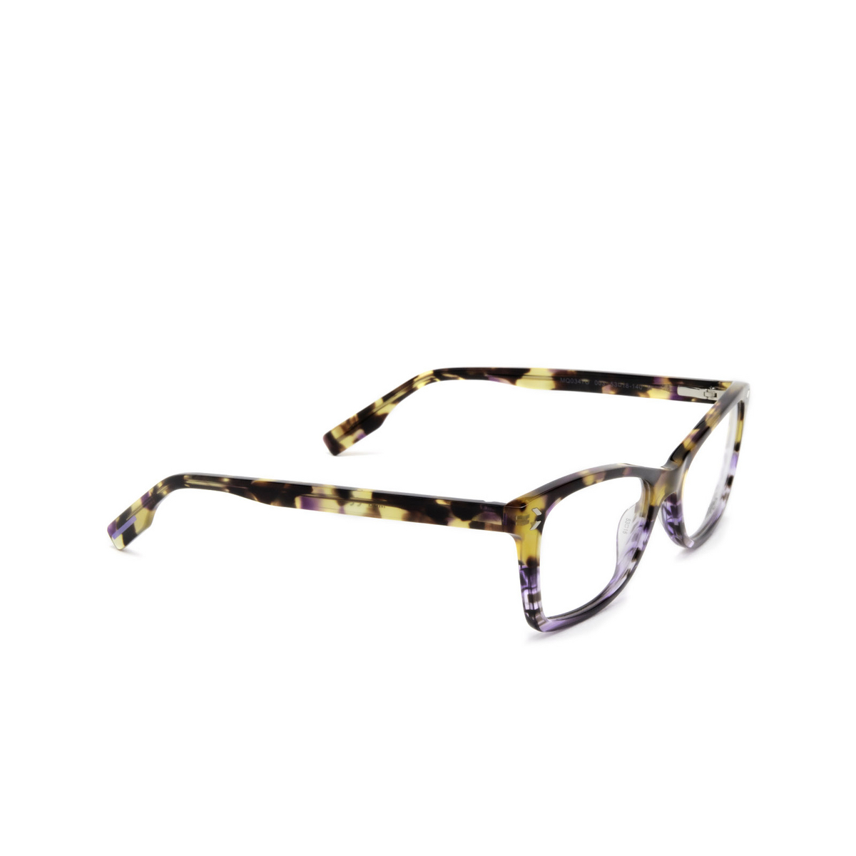 Alexander McQueen® Rectangle Eyeglasses: MQ0347O color 003 Havana - three-quarters view