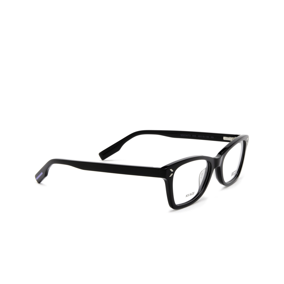 Alexander McQueen® Rectangle Eyeglasses: MQ0347O color 005 Black - three-quarters view