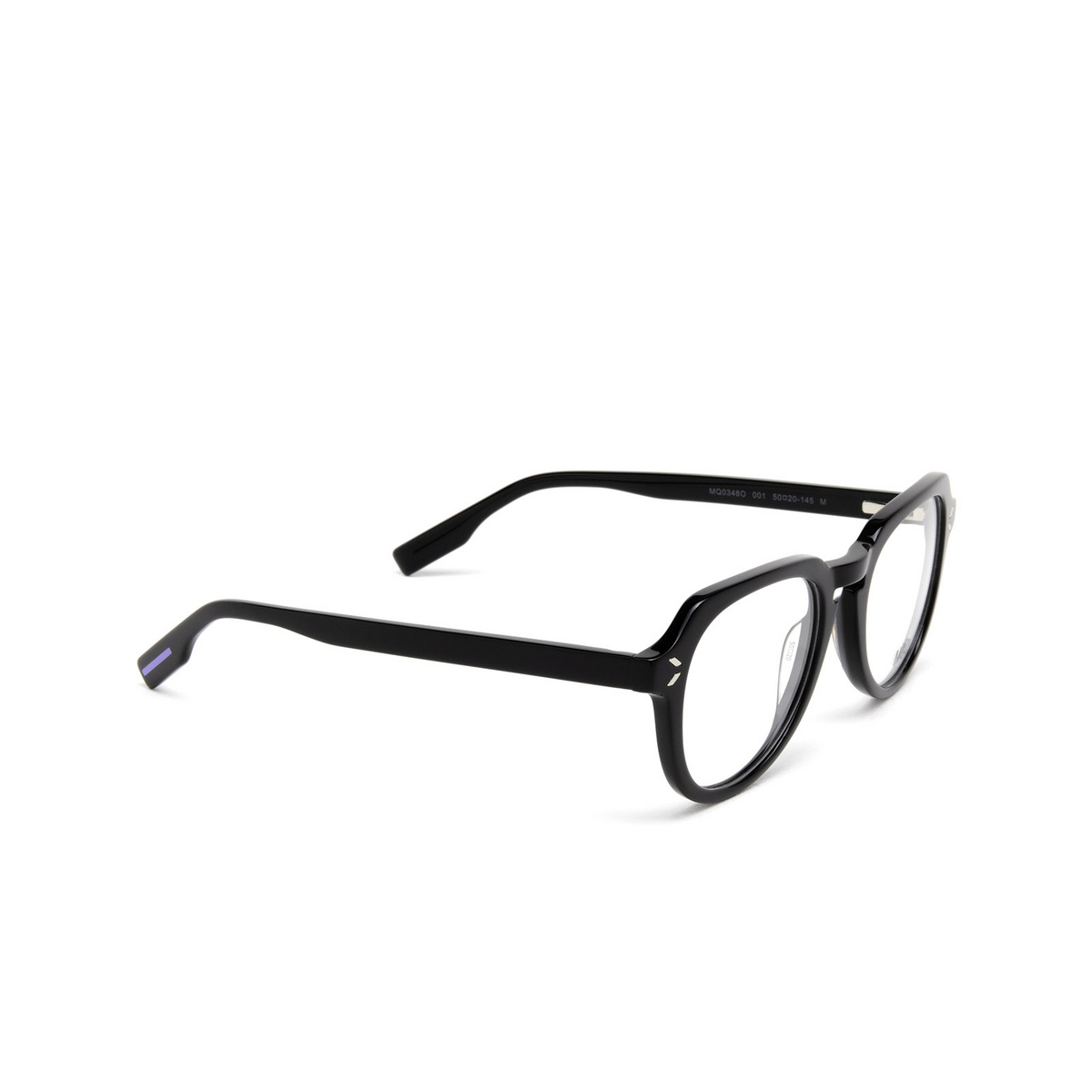 Alexander McQueen® Round Eyeglasses: MQ0348O color 001 Black - three-quarters view