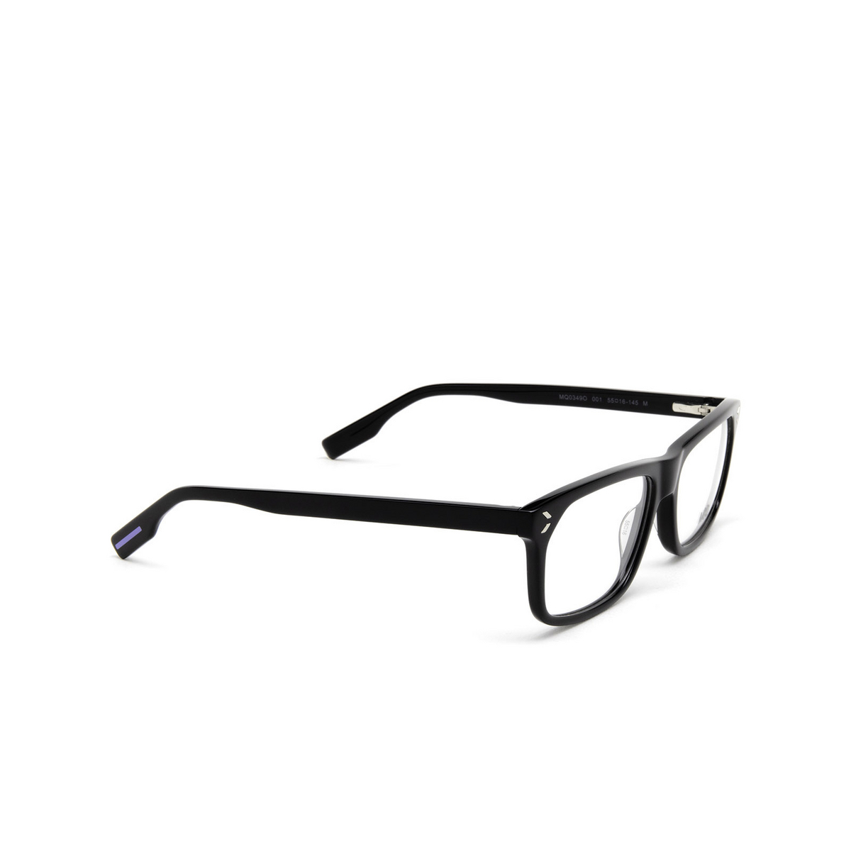 Alexander McQueen® Rectangle Eyeglasses: MQ0349O color 001 Black - three-quarters view