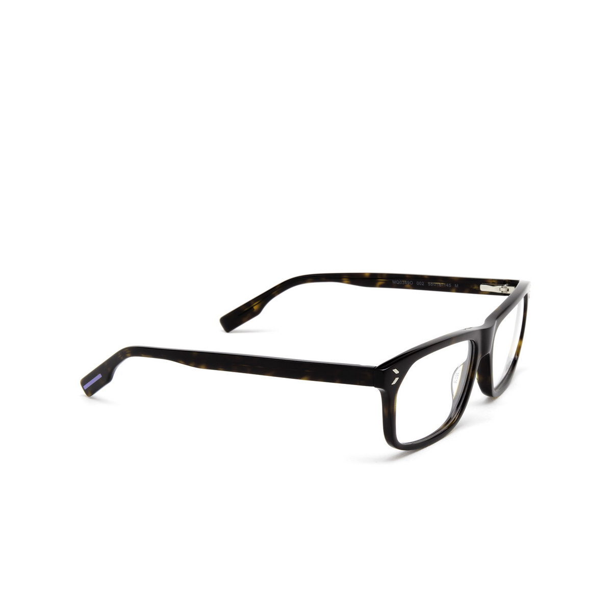 Alexander McQueen® Rectangle Eyeglasses: MQ0349O color 002 Dark Havana - three-quarters view