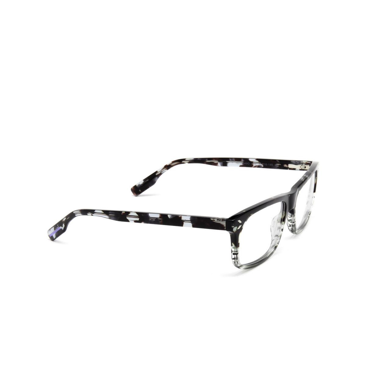 Alexander McQueen® Rectangle Eyeglasses: MQ0349O color 004 Green Havana - three-quarters view