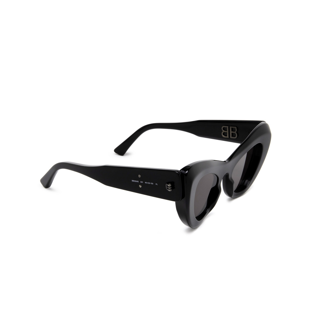 Balenciaga® Cat-eye Sunglasses: Mega BB0204S color Black 001 - three-quarters view.