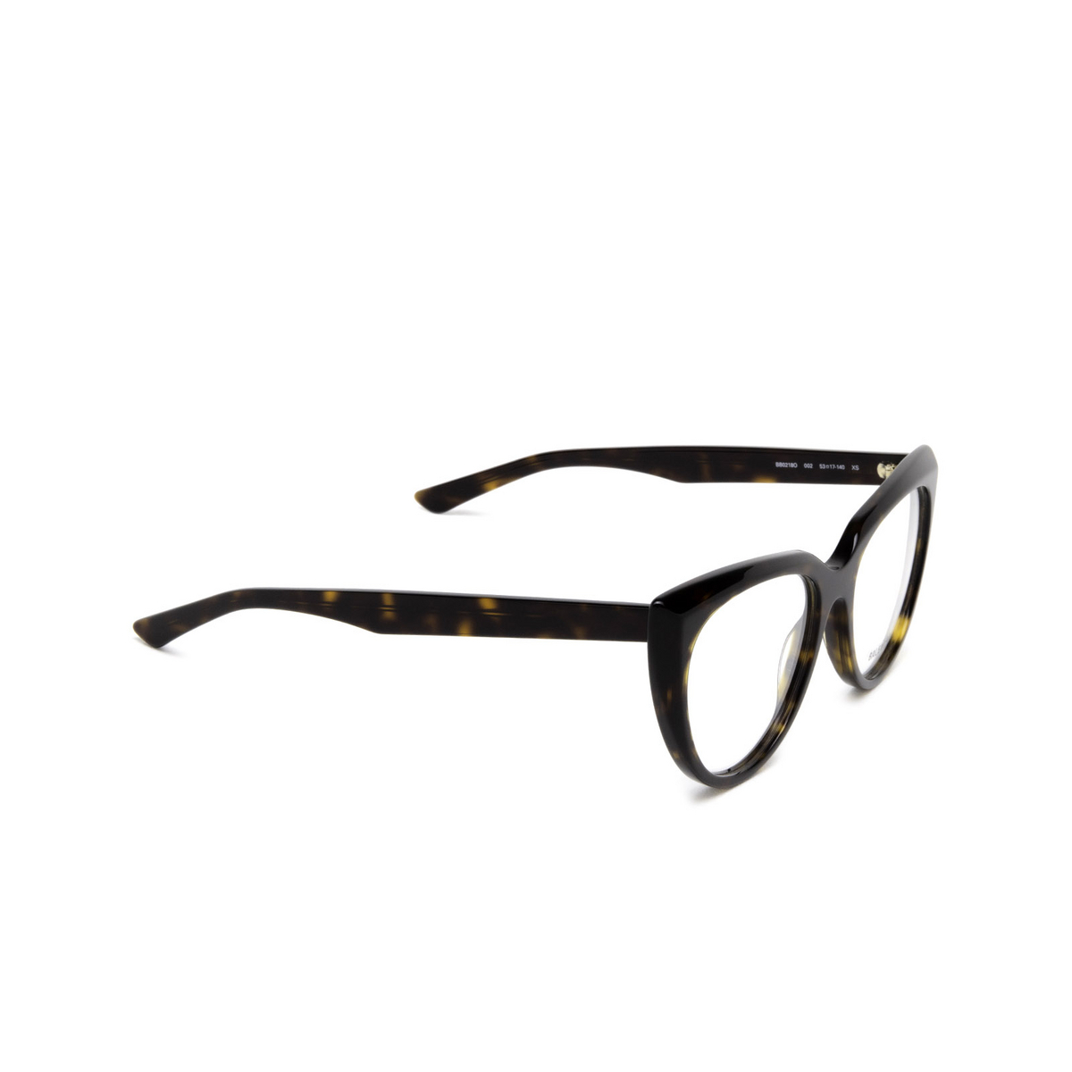 Balenciaga® Cat-eye Eyeglasses: BB0218O color Havana 002 - three-quarters view.