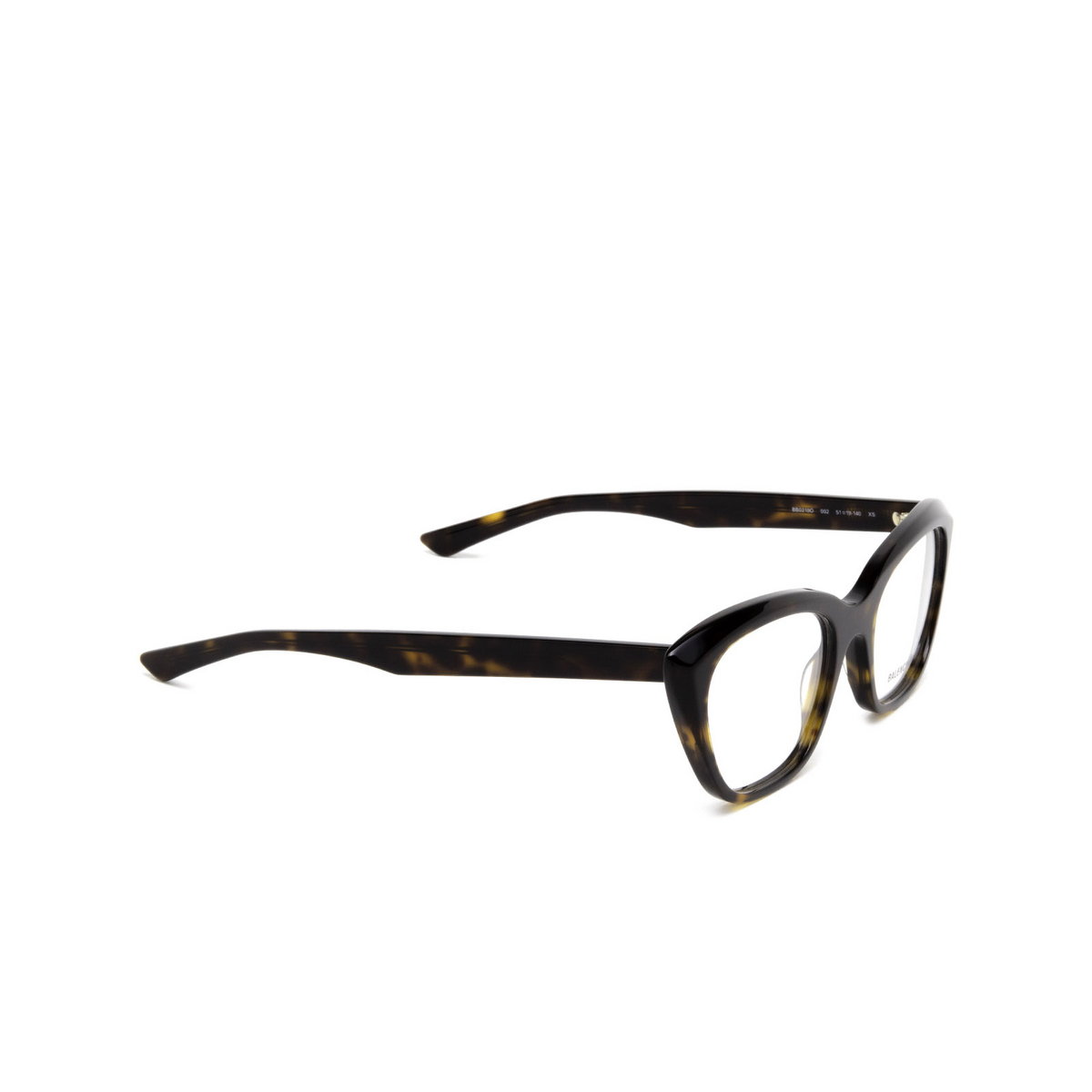 Balenciaga® Cat-eye Eyeglasses: BB0219O color Havana 002 - three-quarters view.