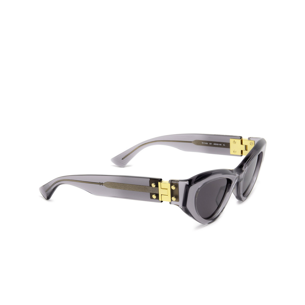 Bottega Veneta® Cat-eye Sunglasses: BV1142S color Grey 001 - three-quarters view.