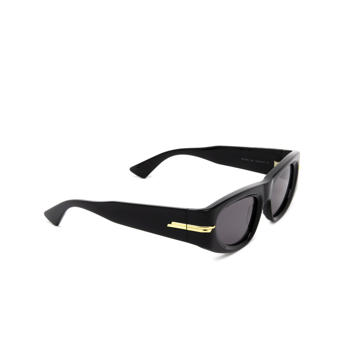 Bottega Veneta® Rectangle Sunglasses: BV1144S color Black 001 - three-quarters view.