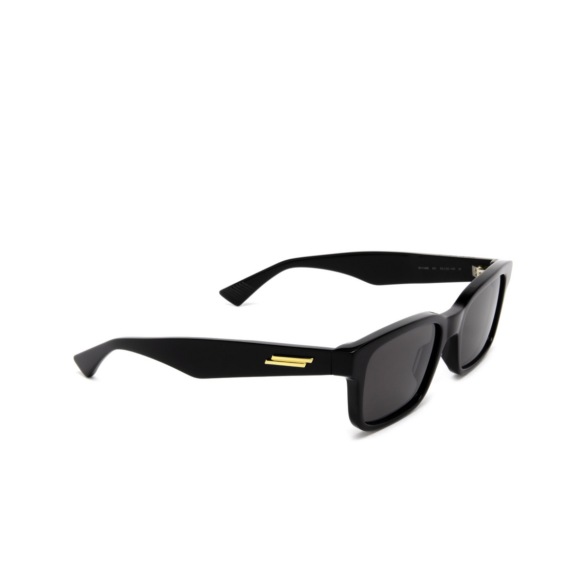 Bottega Veneta® Rectangle Sunglasses: BV1146S color Black 001 - three-quarters view.