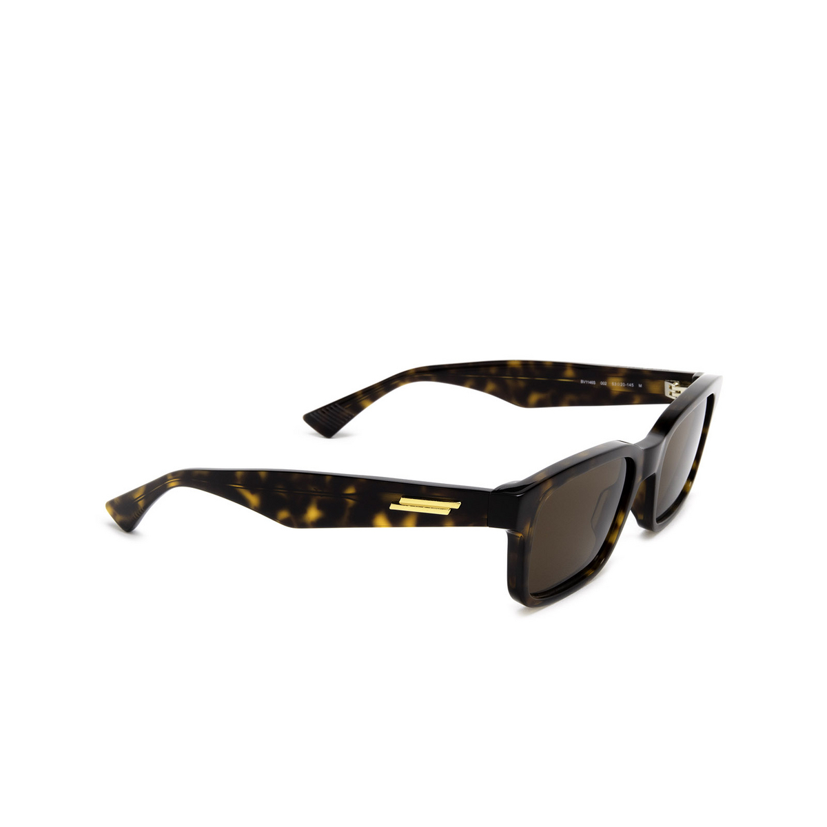 Bottega Veneta® Rectangle Sunglasses: BV1146S color Havana 002 - three-quarters view.