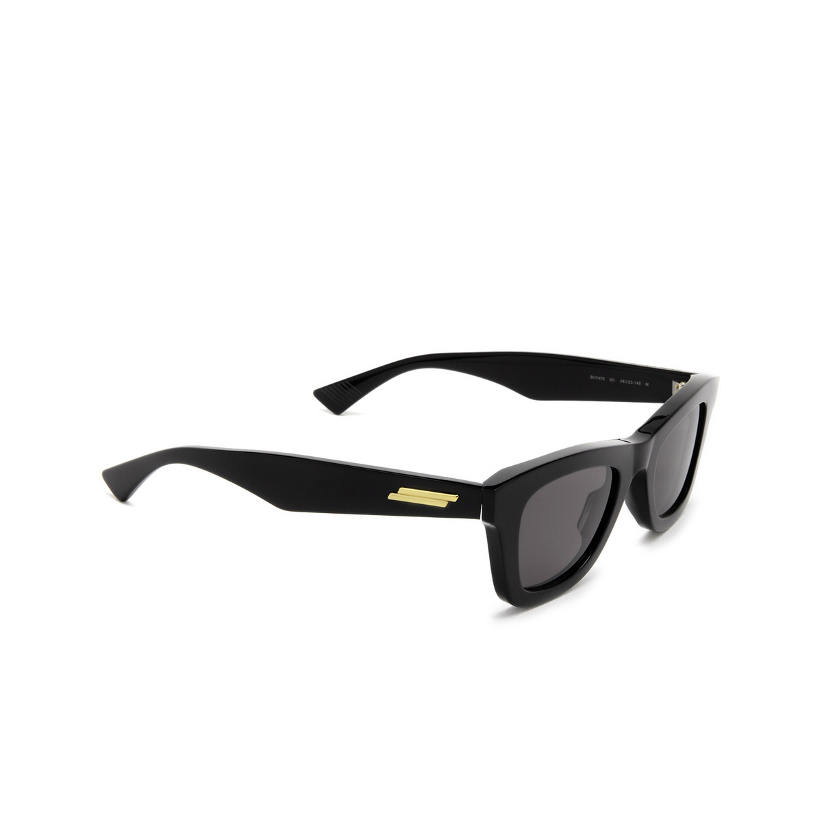 Bottega Veneta® Rectangle Sunglasses: BV1147S color Black 001 - three-quarters view.