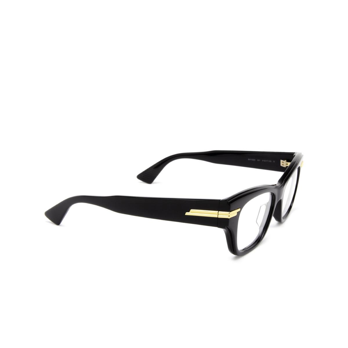 Bottega Veneta® Cat-eye Eyeglasses: BV1152O color Black 001 - three-quarters view.